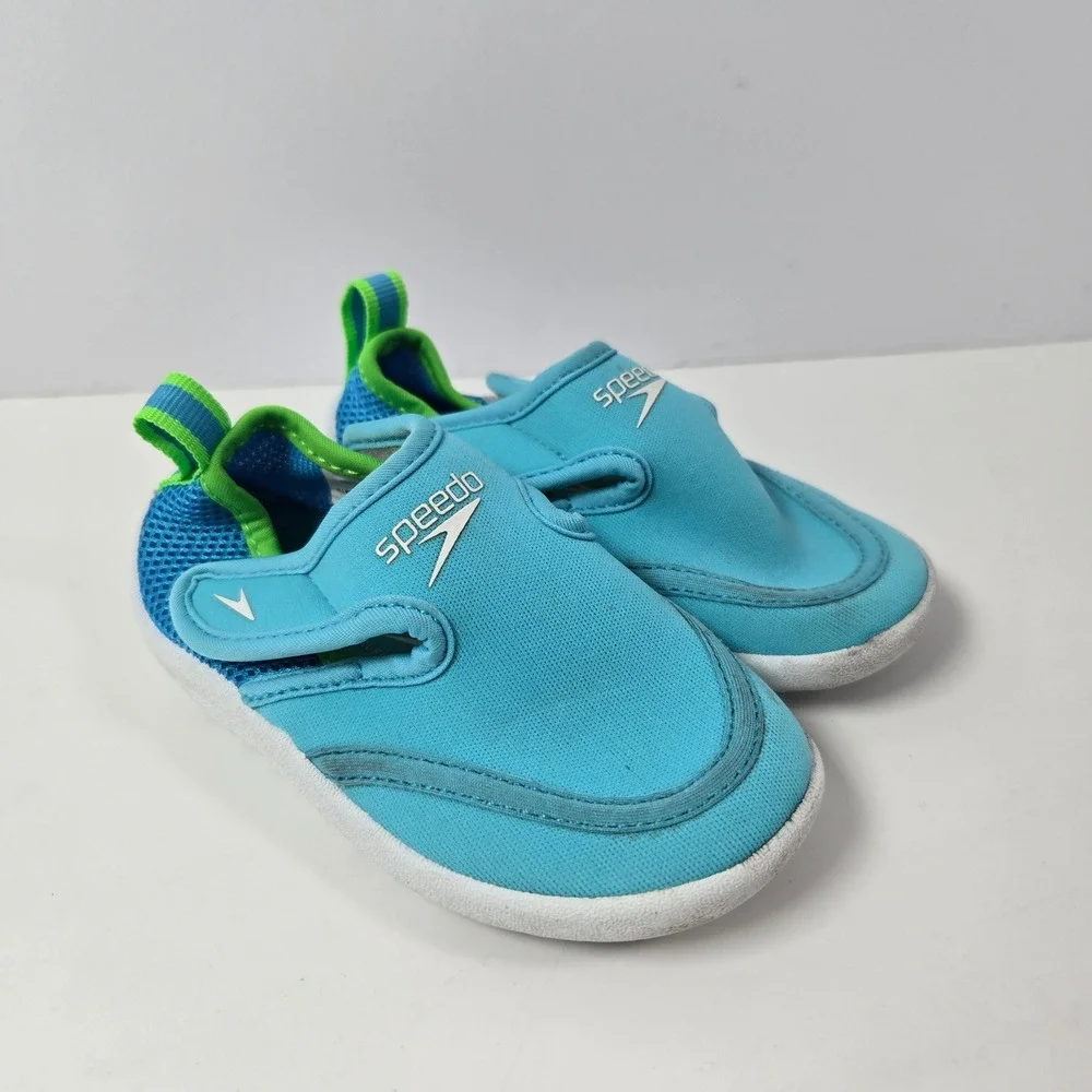 Speedo Surfwalker Water Shoes Kids 5/6 Blue Green Hook Loop Swim Beach Pool